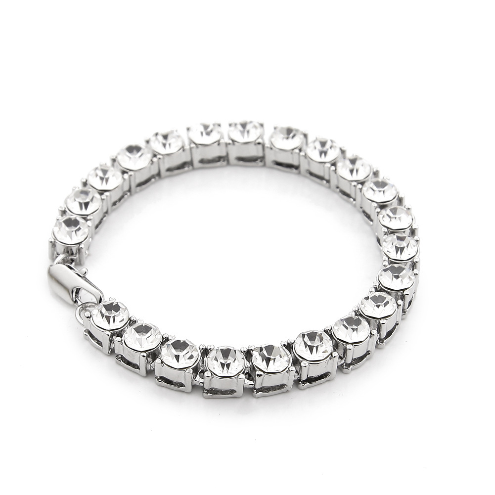 Men's Hip-hop Rhinestone Bracelet 8mm Thick Single Row Link Chain_voghion.com