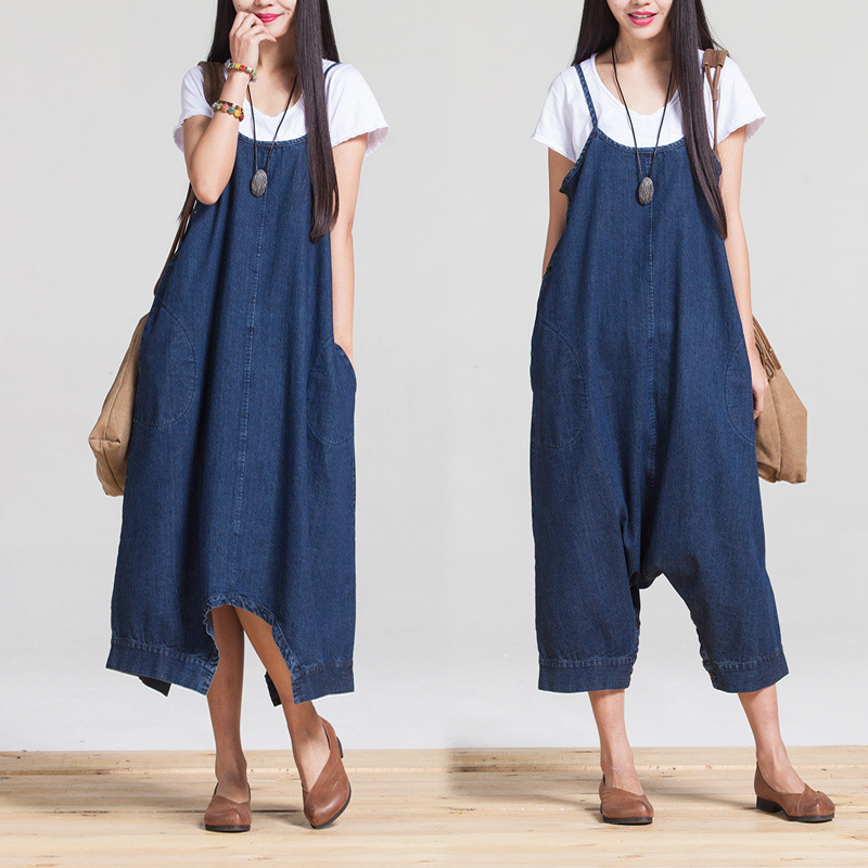 2020 spring and summer new suspender pants loose suspender pants Denim cropped pants skirt two ways to wear
