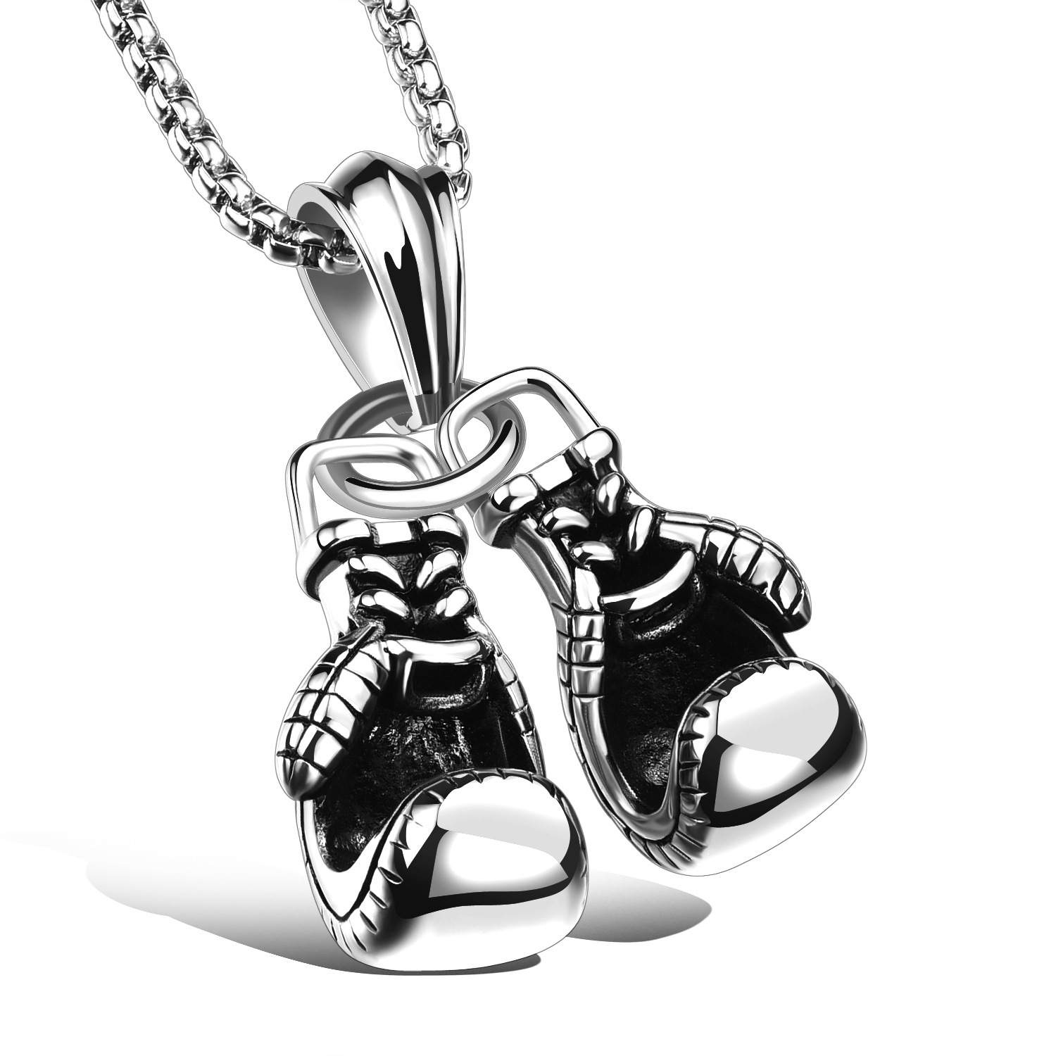 European and American Double Boxing Gloves Titanium Steel Pendant Necklace Personalized Men's Boxing Gloves Fitness Sports Accessories