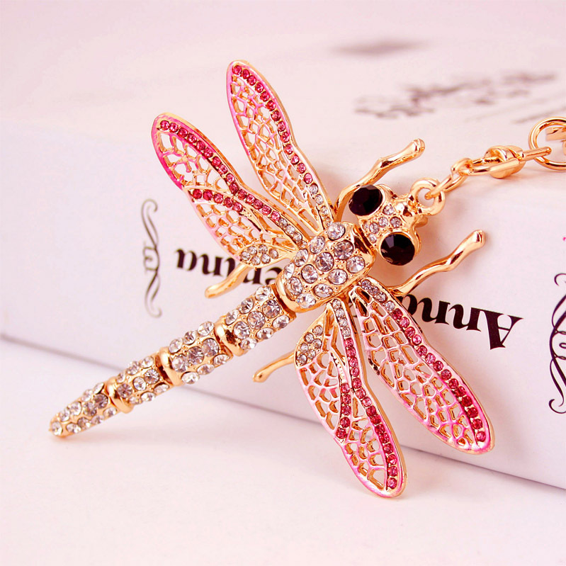 Painted Dragonfly Car Keychain Insect Key Chain Metal Pendant Women's Bag Accessories Bag Buckle Girlfriend Rhinestone 407