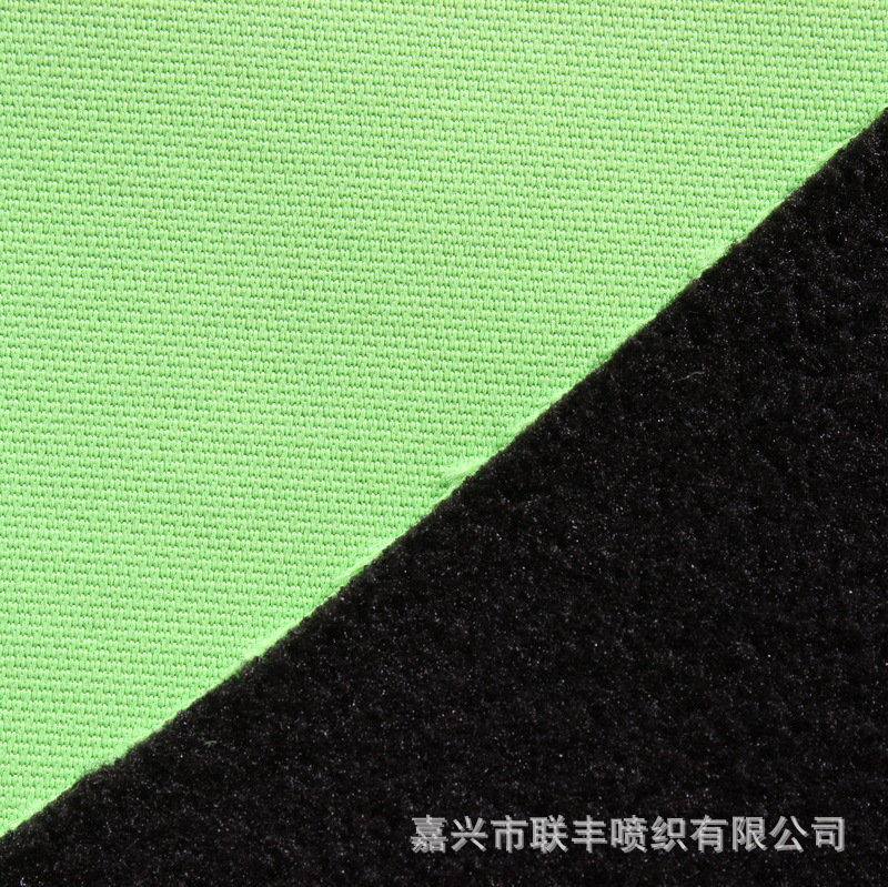 荧光春亚纺提花变斜三合一复合中透明TPU膜摇粒绒 登山服冲锋衣料