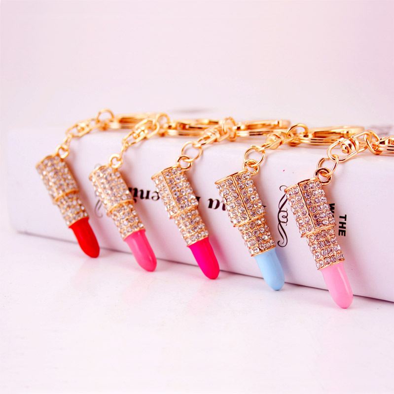 Diamond Craftsmanship Small Gift Rhinestone Lipstick Keychain Women's Bag Buckle Bag Accessories Metal Pendant Key Chain 467