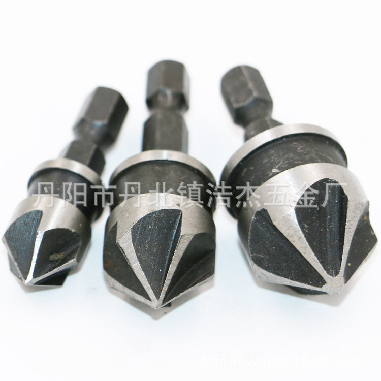 90度3PC六角柄五刃倒角器三件套12mm19倒角刀锪钻木工开孔器