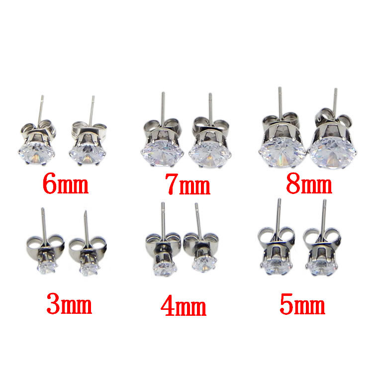 transparent white earrings stainless steel with zircon