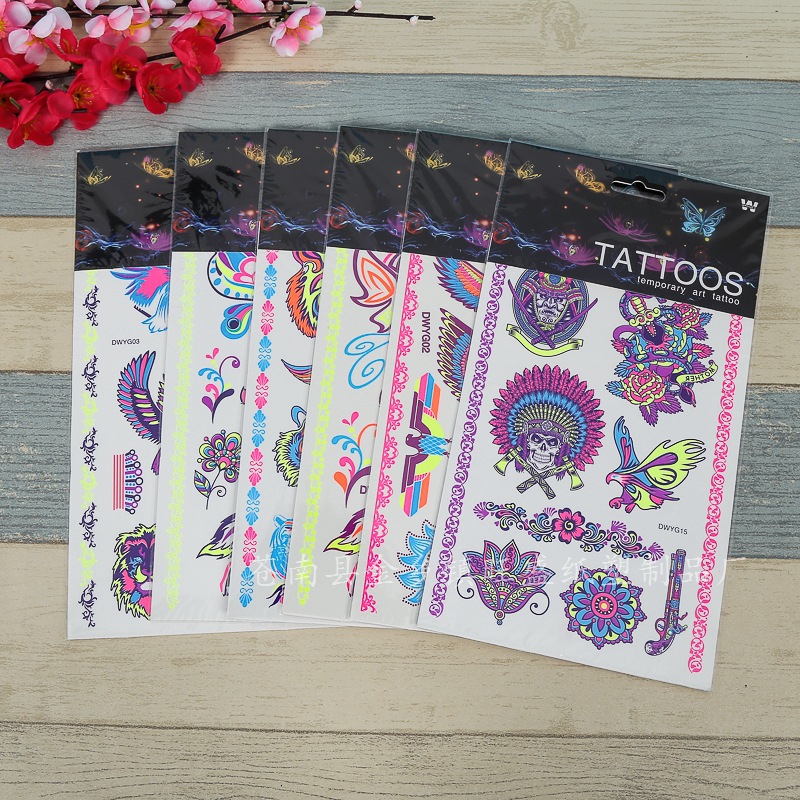 Tatuajes Temporales Fluorescentes para Brazo de Papel de Transferencia de Agua, Impermeable para Halloween