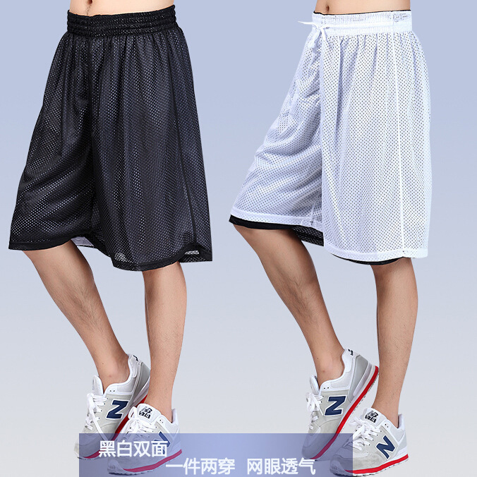 Summer plus size over-the-knee sports shorts men's hip hop basketball shorts training pants double-sided mesh breathable shorts