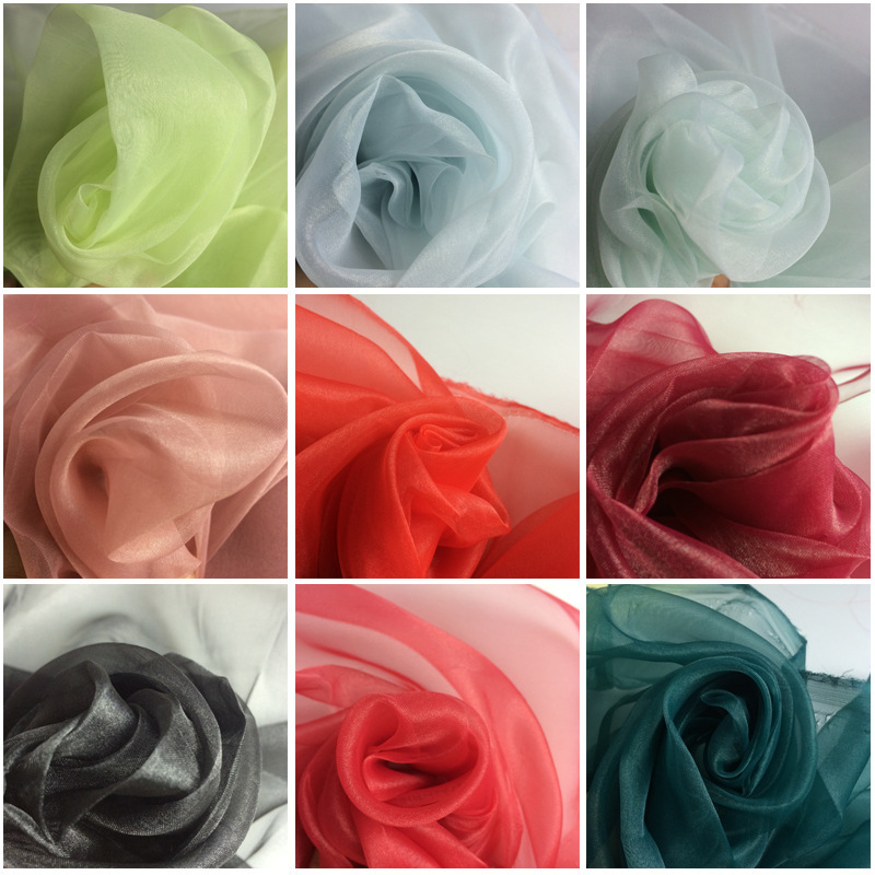 2040全涤加密欧根纱细闪亮光春夏平纹亮光演出服时装面料汉服布料