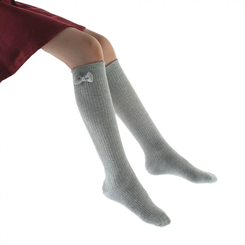 Cotton children's knee socks with bow, mid-length