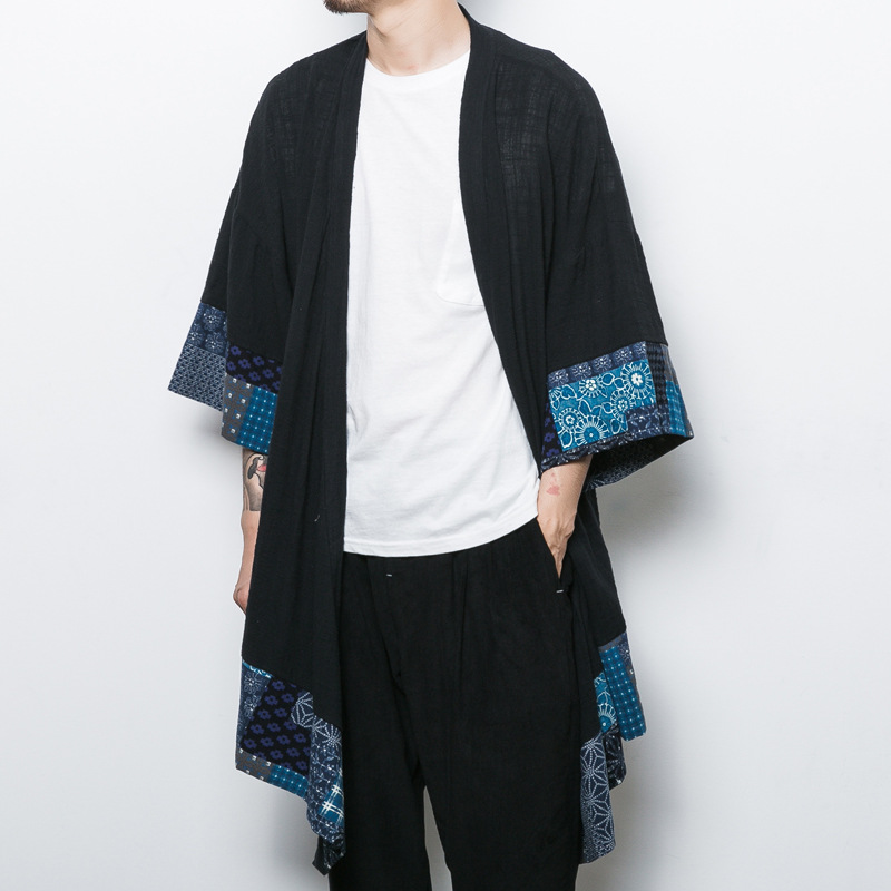 Chaqueta fina de estilo japonés para hombre, estilo artístico, estilo Harajuku, estilo chino, cárdigan étnico, Material de lino, Primavera/Verano 2019