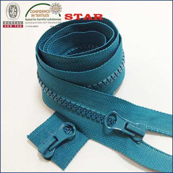 热销湖蓝色5号树脂双开尾拉链 高质量安全环保生产