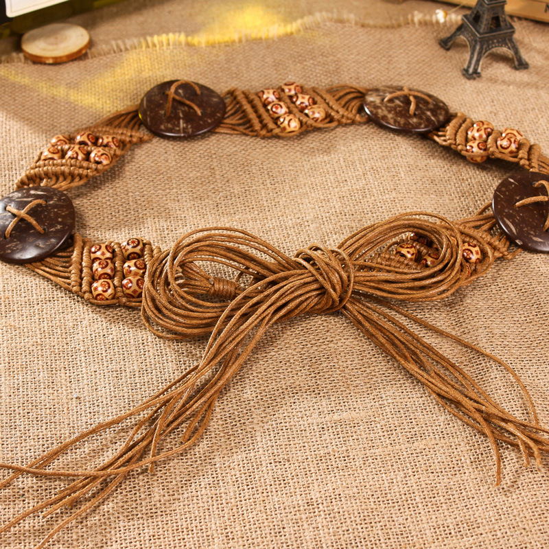 Nieuwe riem mode etnische stijl vrouwen geweven riem met jurk bohemian stijl veelzijdige brede riem decoratieve jurk riem_voghion.com