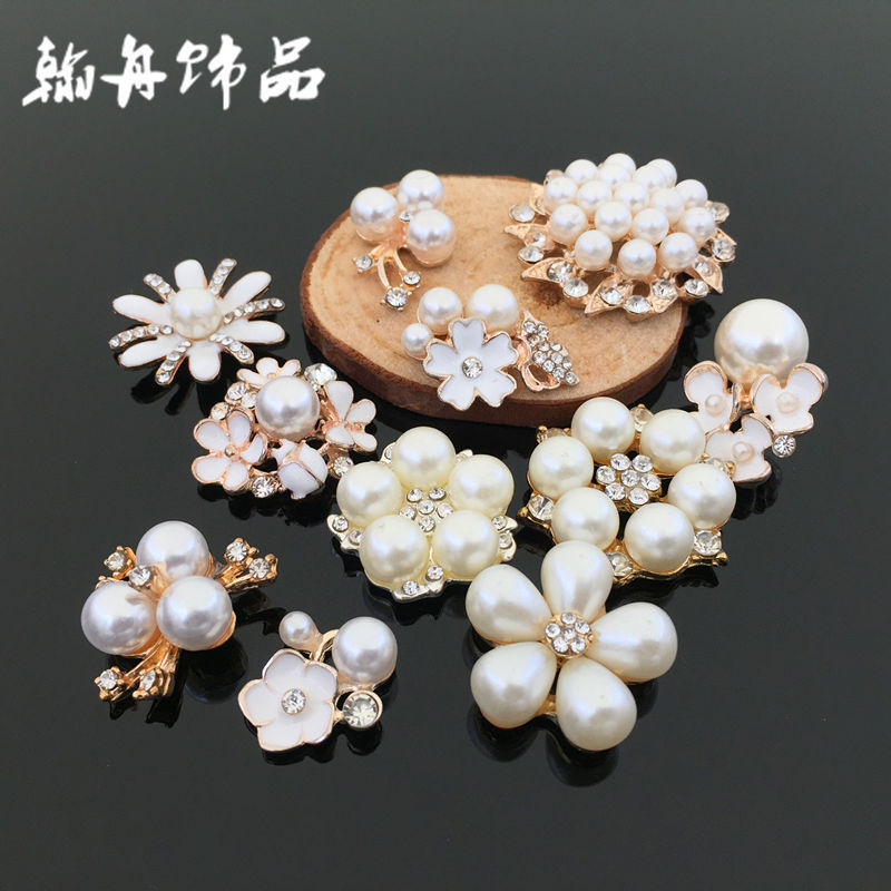 Alloy accessories rhinestone Pearl Flower buckle alloy accessories handmade headdress hair accessories hair clip diy material