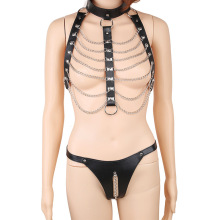 欧美热卖调情束缚皮革衣服 成人用品 皮革黑色圆环皮革道具表演服