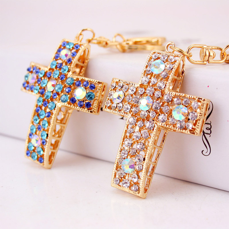 Diamond-encrusted rhinestone colorful cross car key chain key chain pendant women's bag accessories bag buckle for girlfriend 203
