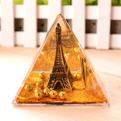 Golden Powder Oil-Drop Ocean Souvenir Crystal: Paris Eiffel Tower Creative Birthday Gift – Pen Holder & Decorative Ornament