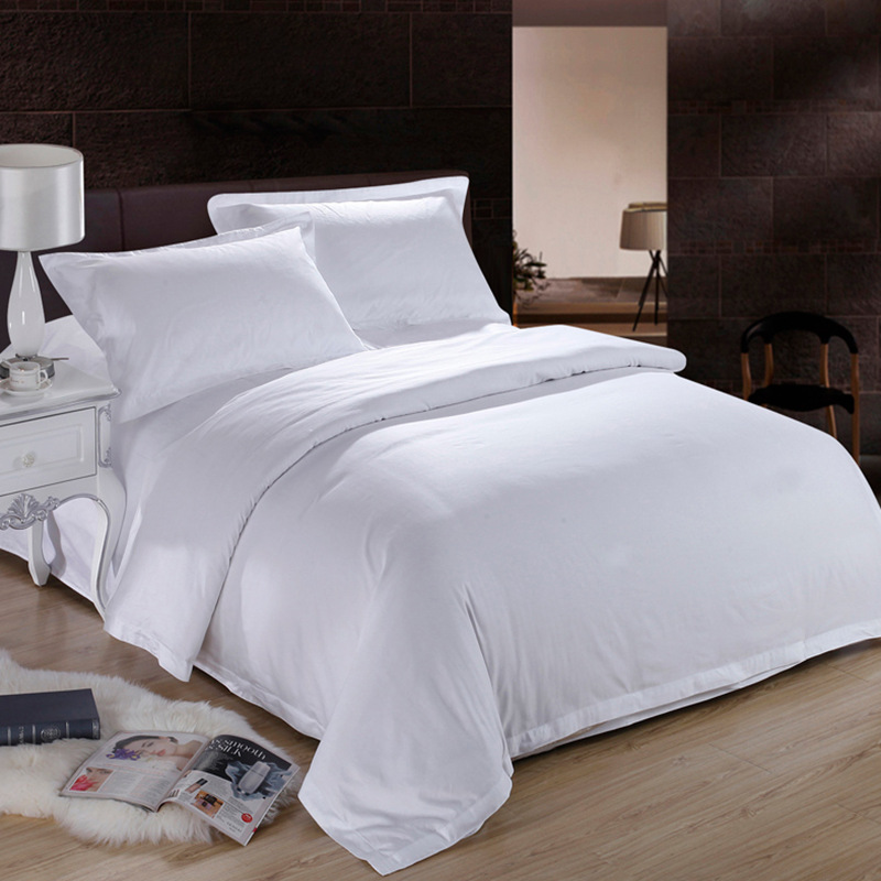 宾馆星级酒店布草四件套全棉白色贡缎床上用品可绣LOGO