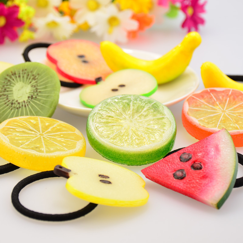 Korean version of personality simulation fruit hair ring fresh pastoral style lemon hair rope watermelon hairpin 2 yuan store supply wholesale