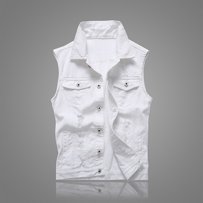2025 White Denim Vest Men's Vest New Korean Style Slim Fit Men's Denim Vest Fashionable Casual Waistcoat