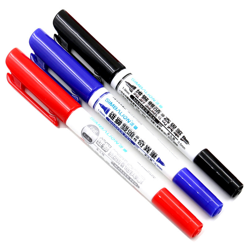 Lion 685 Small Double-Headed Hook Pen Black Red and Blue Marker Office Writing Marker Pen Oily Strange Pen