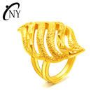 叶子欧币金戒指微商爆款 沙金久不褪色女款指环 纯黄铜镀厚金批发