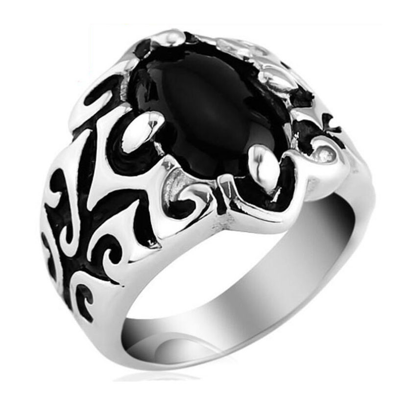 厂家批发 男士钛钢个性戒指欧美流行Ins复古玛瑙扳指环不锈钢戒指