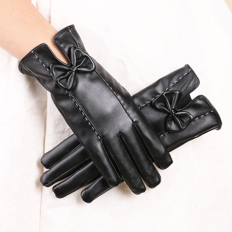 Nuevo Otoño e Invierno de las mujeres guantes de cuero de la pantalla táctil de color de arco cálido polar forrado ciclismo guantes de la pantalla táctil de invierno