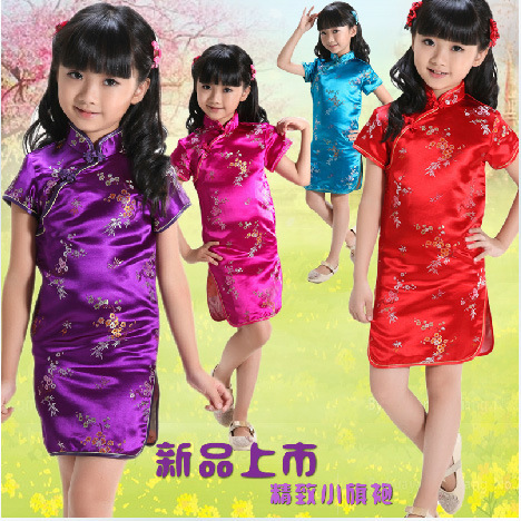 Children's Tang Suit Summer Girl's Cheongsam Dress Performance Costume Ethnic Style Chinese Fashion Plum and Bamboo Cheongsam Princess Dress