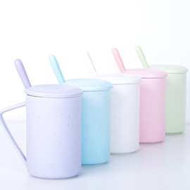 7字杯 水杯满天星咖啡杯带盖勺子简约陶瓷杯子陶瓷水杯