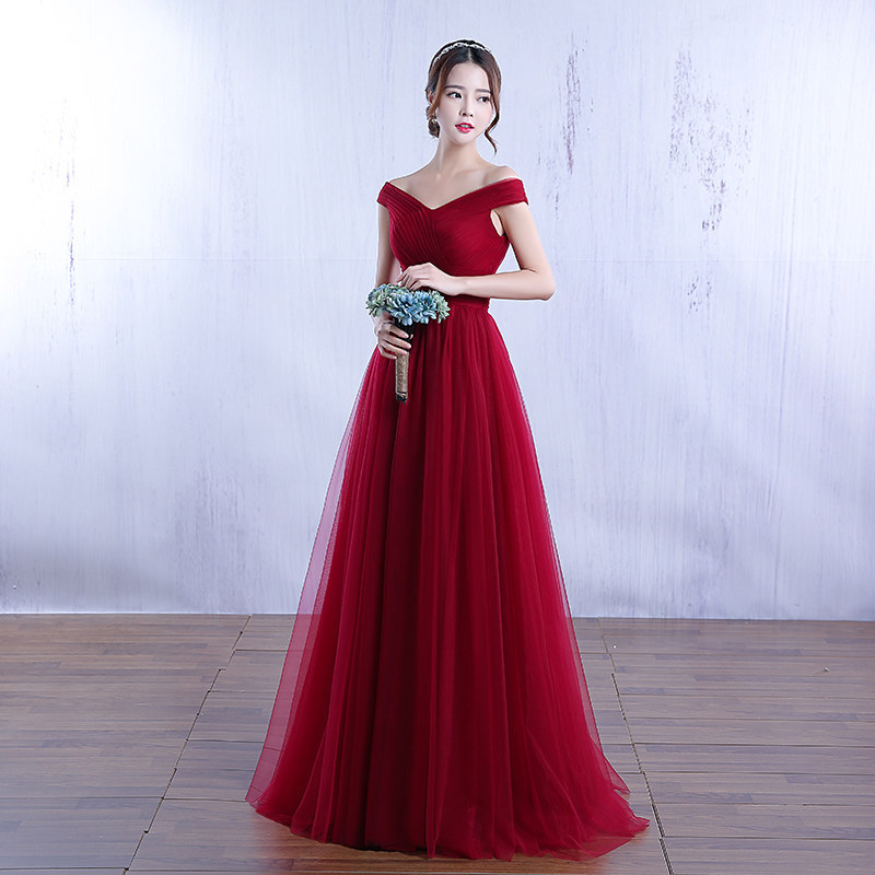 2025 New One Shoulder Long Evening Dress Red Wedding Toast Wear Annual Party Host Dress