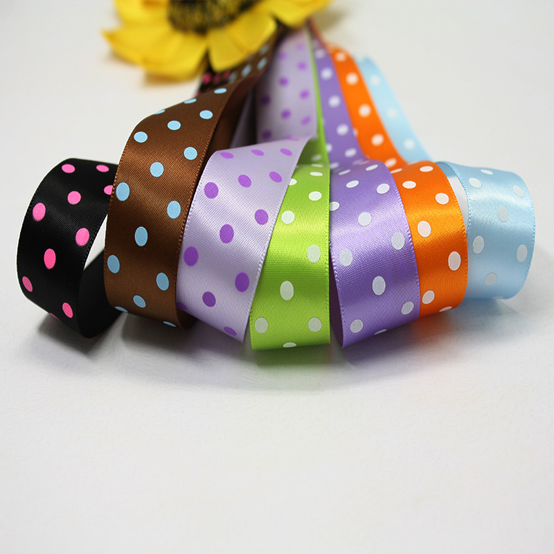 姚明织带 涤纶印刷圆点斜三点单面光滑色丁丝带 diy礼物包装22mm