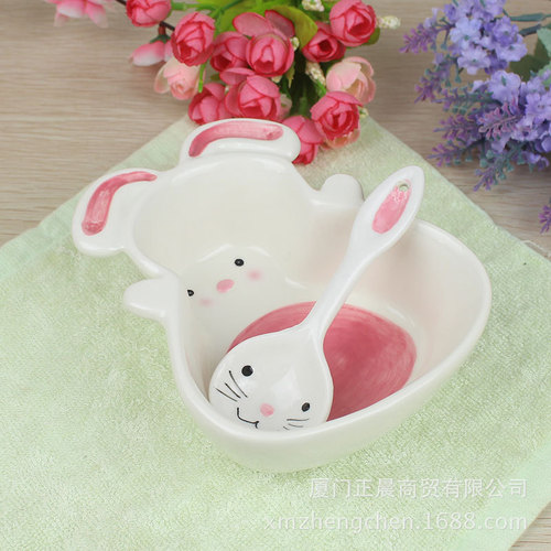 卡通可爱陶瓷碗零食碗胡萝卜碗宠物碗兔子宝宝小碗小兔碗餐具批发
