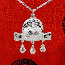 厂家纯银批发 99纯银状元帽长命锁吊坠 足银儿童婴儿宝宝银锁 赞