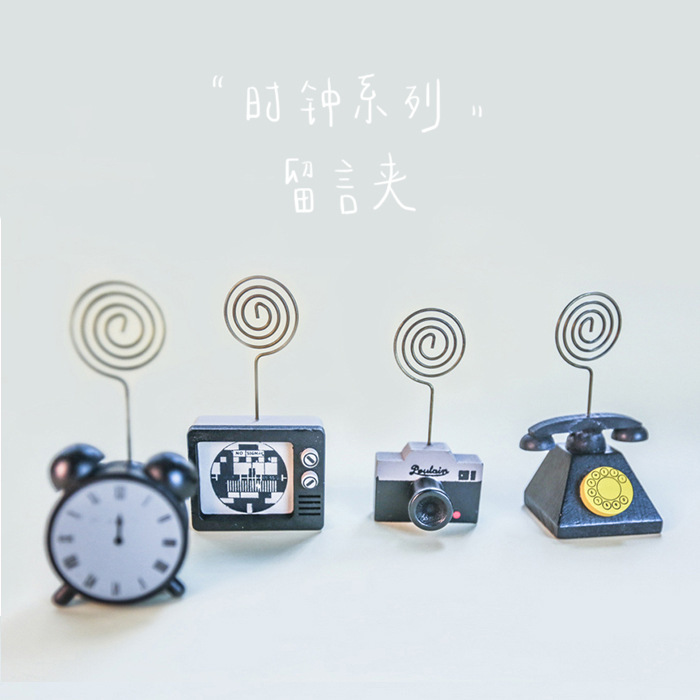 Creative stationery Clock series wooden retro small ornaments business card holder message Holder 4 options Creative stationery Clock series wooden retro small ornaments business card holder message Holder 4 options
