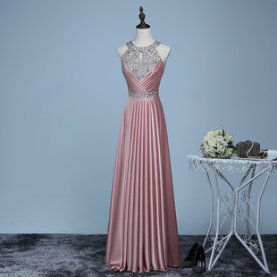 Bride's Neck-hanging Toast Dress New Elegant Dress Dinner Party Performance Host Evening Dress Long Evening Dress for Women