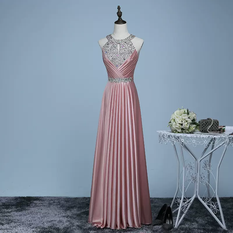 新娘挂脖敬酒服新款优雅礼服晚宴聚会演出主持人晚装长款晚礼服女