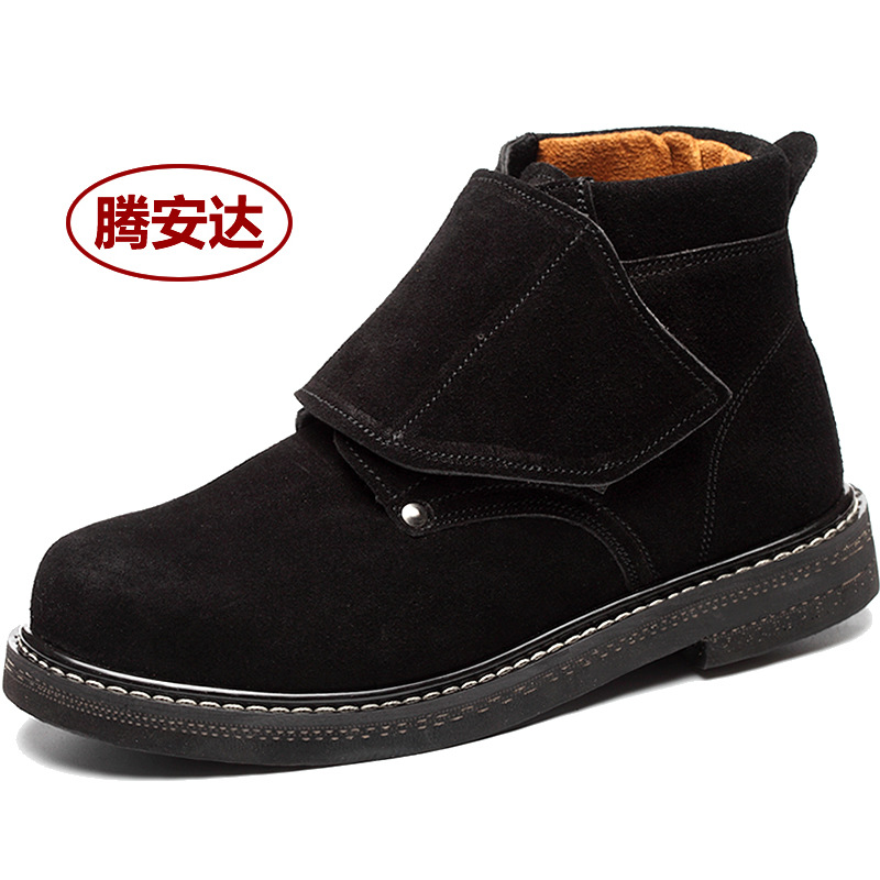 实心电焊鞋男焊接鞋防铁屑劳保鞋轮胎底耐高温黑色防砸防穿刺高帮