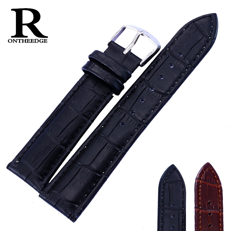 牛皮表带手表带配件男女黑色棕色钟表红14/16/20/22MM真皮