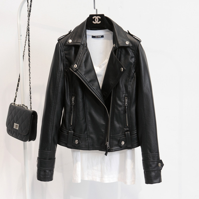 2025 New Korean Style Easiest for Match Small Jacket Pu Leather Jacket Women's Short Spring and Autumn Slim Lapel Motorcycle Leather Jacket Trendy 2025 New Korean Style Easiest for Match Small Jacket Pu Leather Jacket Women's Short Spring and Autumn Slim Lapel Motorcycle Leather Jacket Trendy