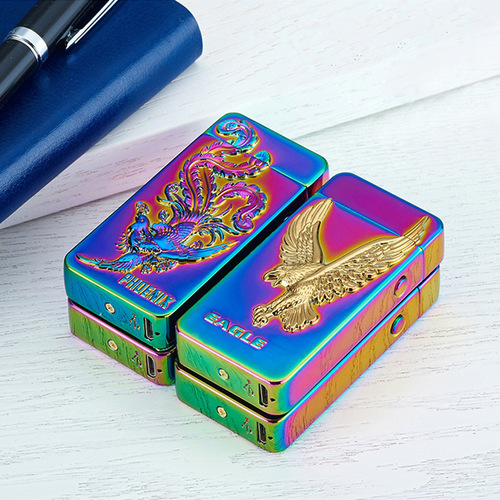 Lighter usb charging ignition metal embossed creative cigarette lighter windproof double arc electronic lighter gift