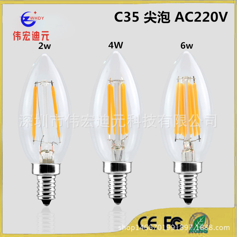 C35 E12 E14 E27 señaló LED luz de la vela COB brillante retro tungsteno lámpara 220V bola cristal bombilla