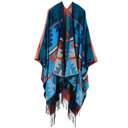 Indian geometric diamond lengthened and thickened imitation cashmere WISH ethnic style travel slit shawl cloak