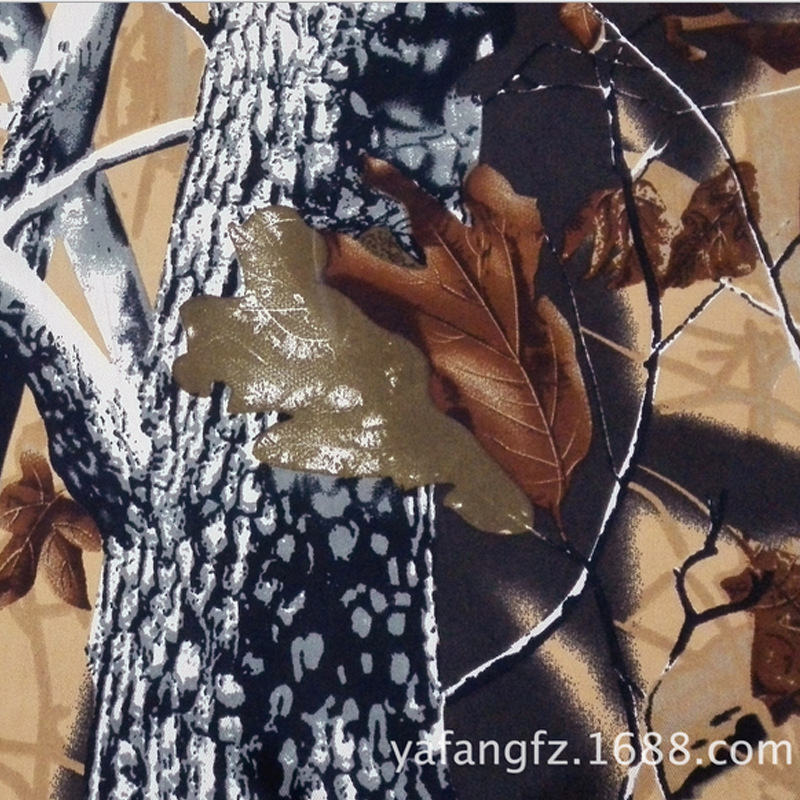 涤森林大树印花布料纹路清晰斜纹华达呢丛林迷彩服装面料大衣衣服