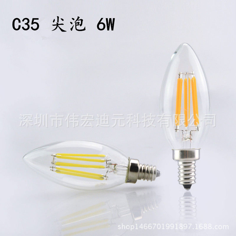 C35 E12 E14 E27 señaló LED luz de la vela COB brillante retro tungsteno lámpara 220V bola cristal bombilla