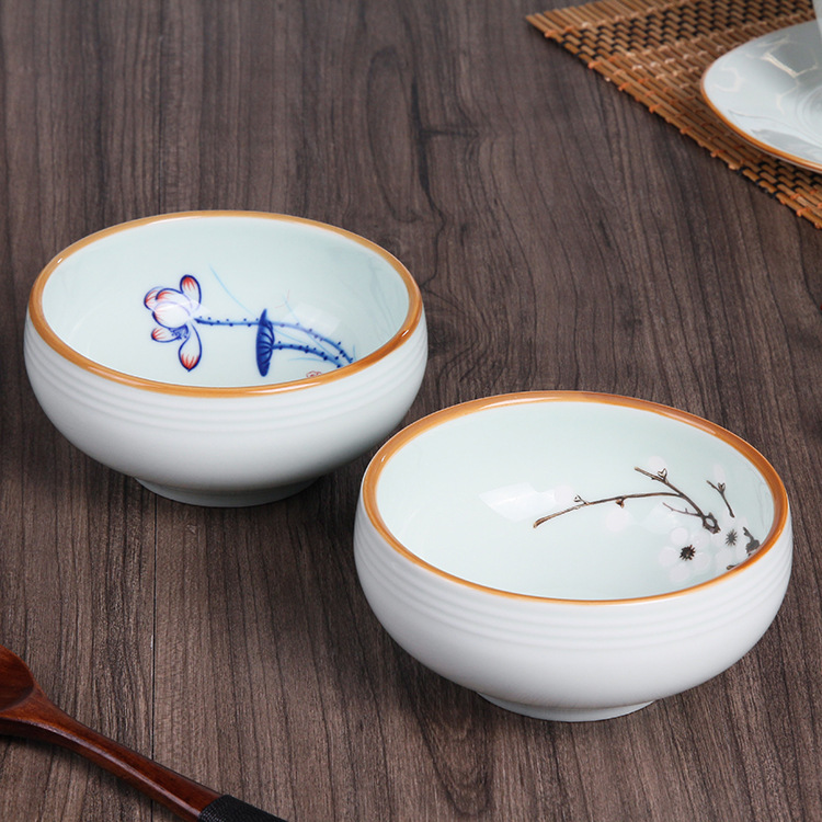 国风手绘新中式陶瓷碗家用成人简约时尚餐具小碗个性花卉陶瓷饭碗