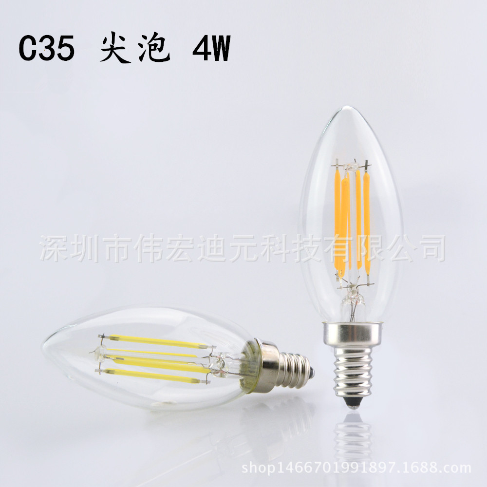 C35 E12 E14 E27 señaló LED luz de la vela COB brillante retro tungsteno lámpara 220V bola cristal bombilla
