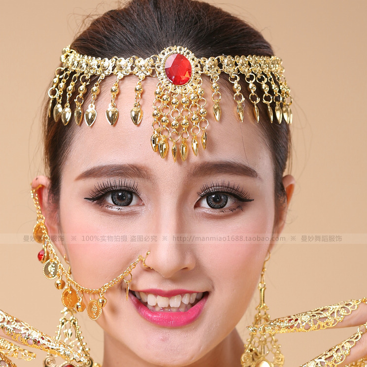 Accesorios de Danza al por Mayor, Accesorios de Danza India, Clip Nasal para Danza del Vientre, Anillo Nasal, Cadena Nasal Étnica con Piedras Preciosas, Tocado