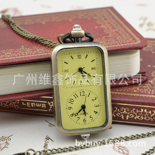 Single Cover necklace pocket watch wholesale fashion watch (double movement) vintage hanging chain Watch Gift watch wholesale Yellow Face