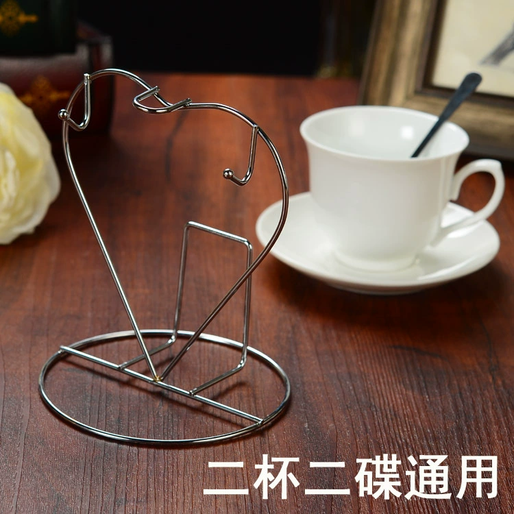电镀铁线杯架免打孔悬挂咖啡杯马克杯架置物架挂收纳架2杯2碟挂架