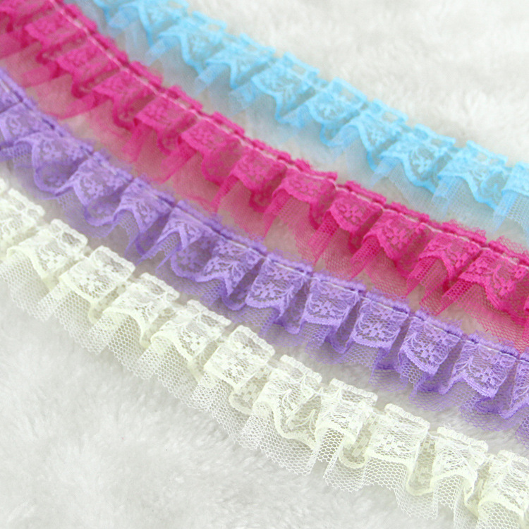 3cm双层褶皱蕾丝网布花边diy手工头饰 家居布艺装饰辅料花边