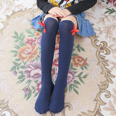 Wholesale breathable knee-high cotton socks for cute children, Korean-style with bowknots, solid color ankle socks for girls